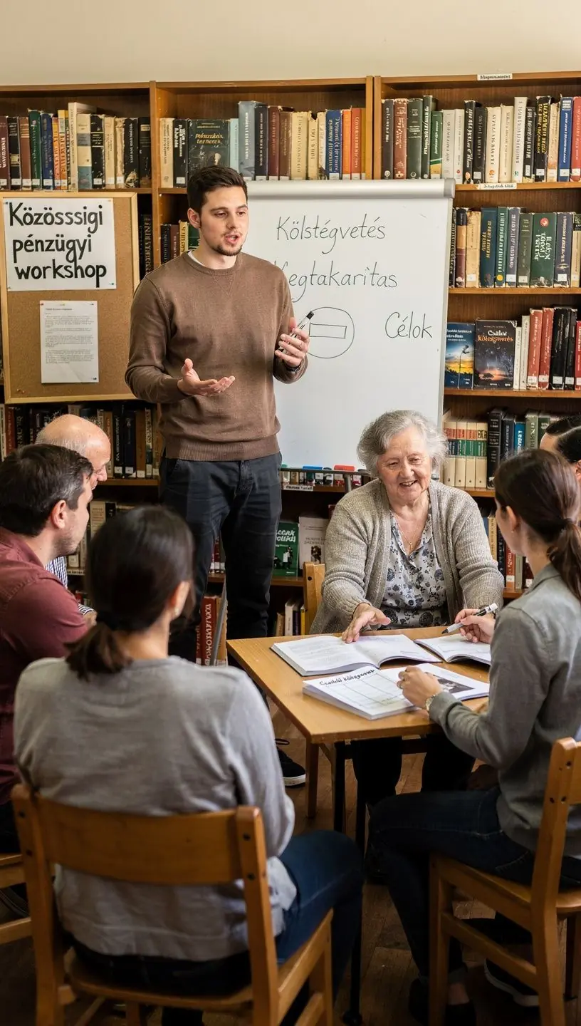 Tanár magyarázza a költségvetés készítés alapjait egy csoportnak egy világos, jól megvilágított teremben.