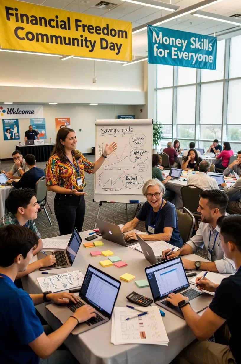 Résztvevők figyelmesen hallgatnak egy személyes pénzügyi workshop előadásán.